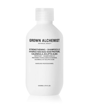 Grown Alchemist Strengthening Shampoo 0.2, 200 ml Flasche, weißes Design, botanische Haarpflege für Profis.